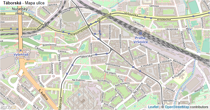 Táborská - mapa ulice