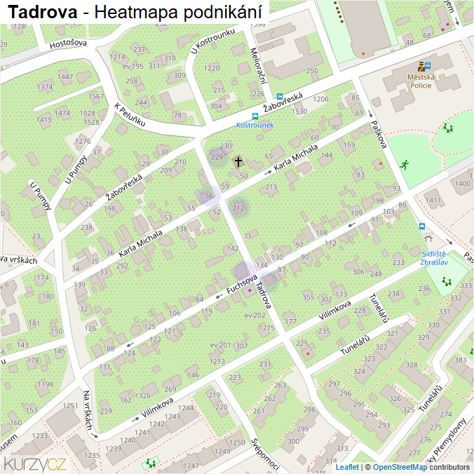 Mapa Tadrova - Firmy v ulici.