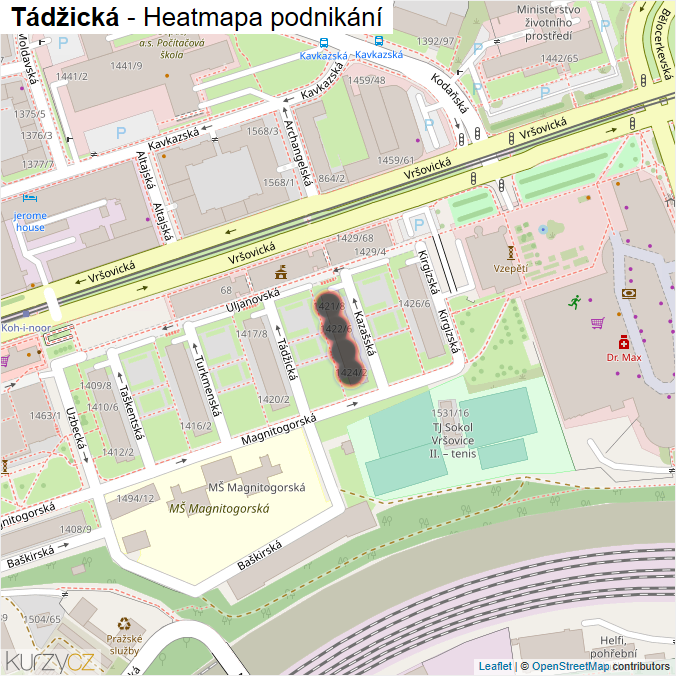 Mapa Tádžická - Firmy v ulici.