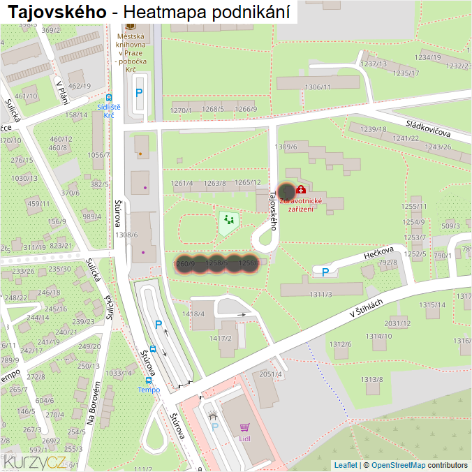 Mapa Tajovského - Firmy v ulici.