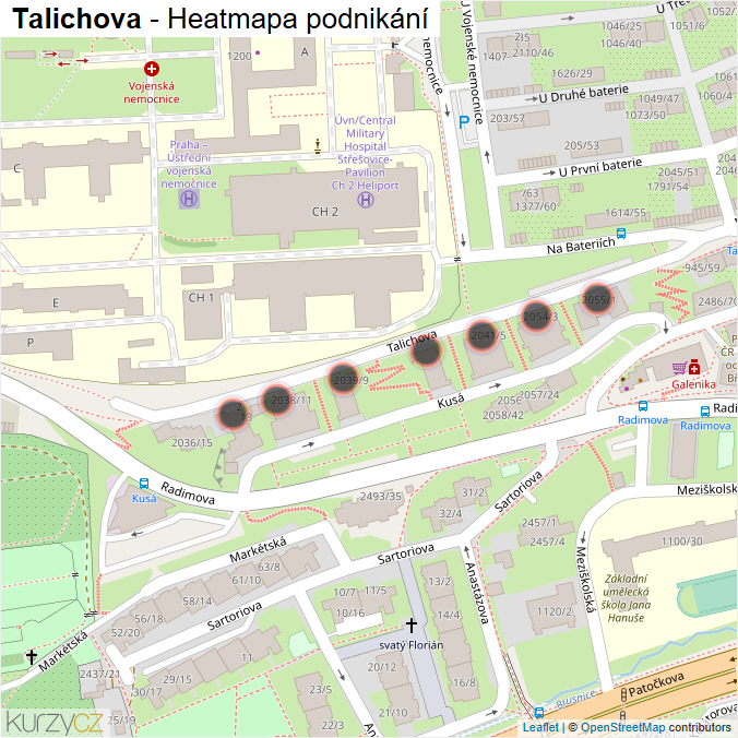Mapa Talichova - Firmy v ulici.