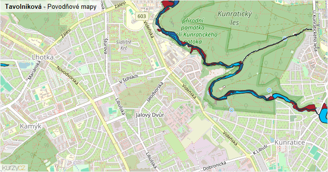 Tavolníková - záplavové mapy stoleté vody