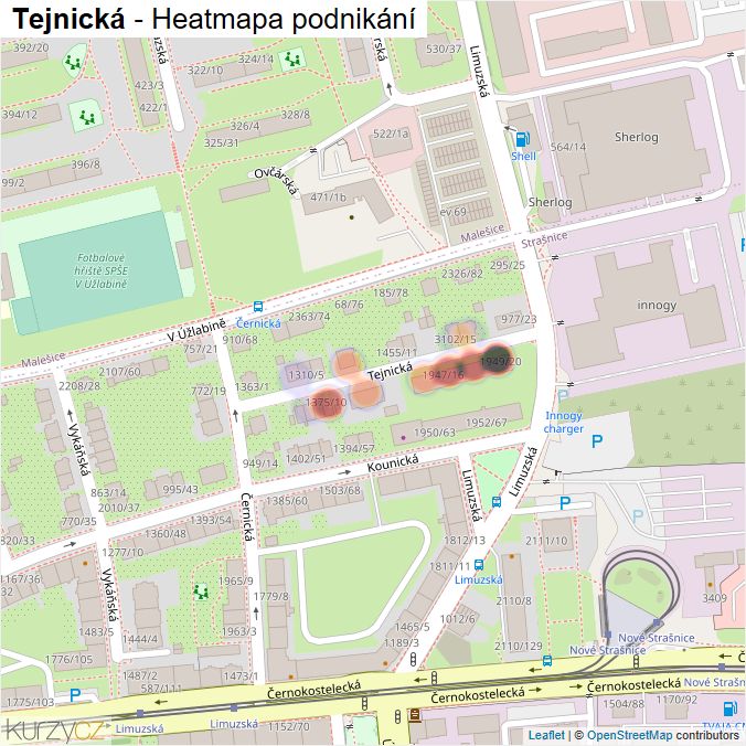 Mapa Tejnická - Firmy v ulici.