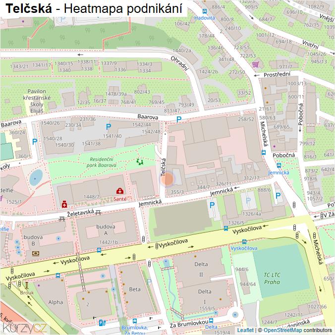 Mapa Telčská - Firmy v ulici.