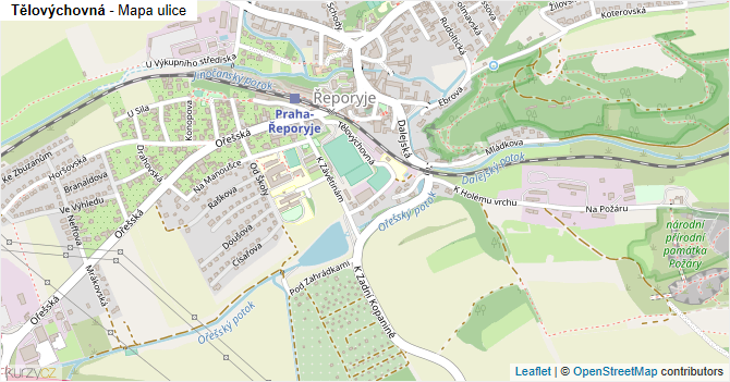 Tělovýchovná - mapa ulice