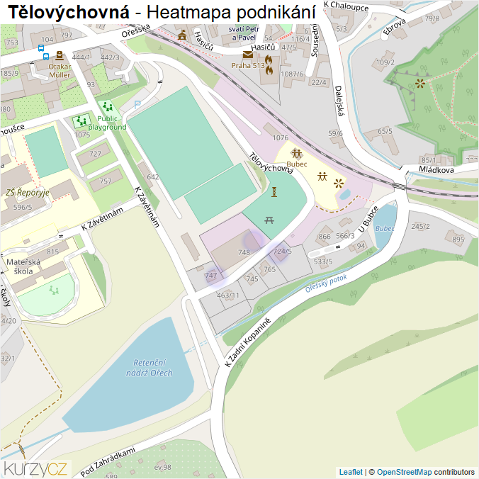 Mapa Tělovýchovná - Firmy v ulici.