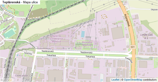 Teplárenská - mapa ulice