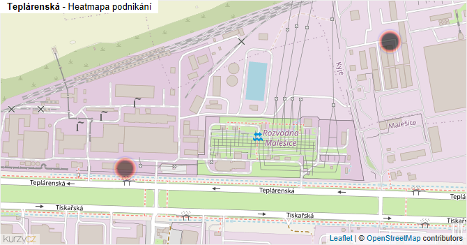 Teplárenská - mapa podnikání