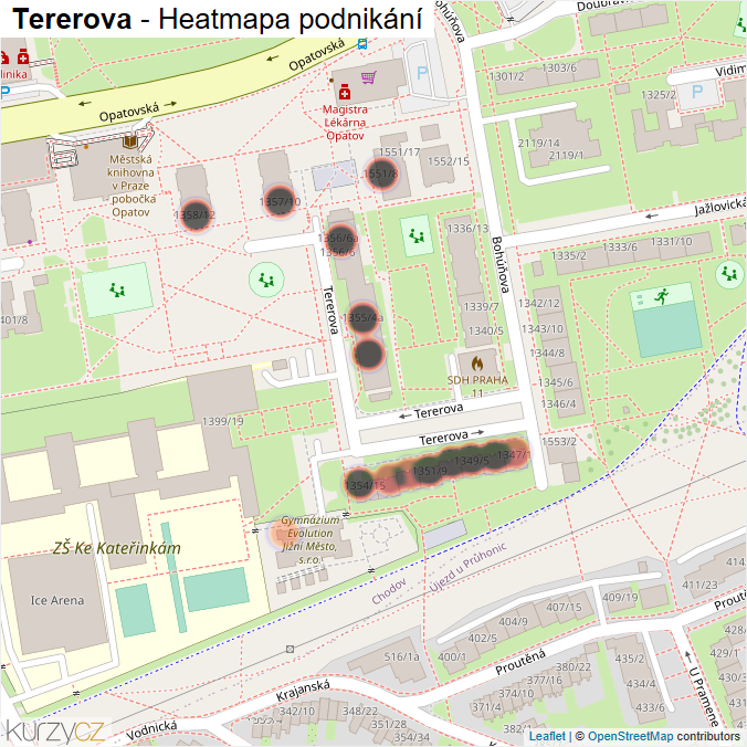 Mapa Tererova - Firmy v ulici.
