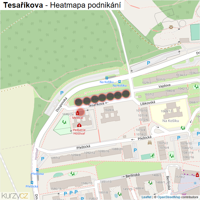 Mapa Tesaříkova - Firmy v ulici.