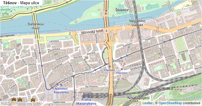 Těšnov - mapa ulice