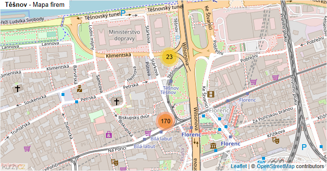 Těšnov - mapa firem
