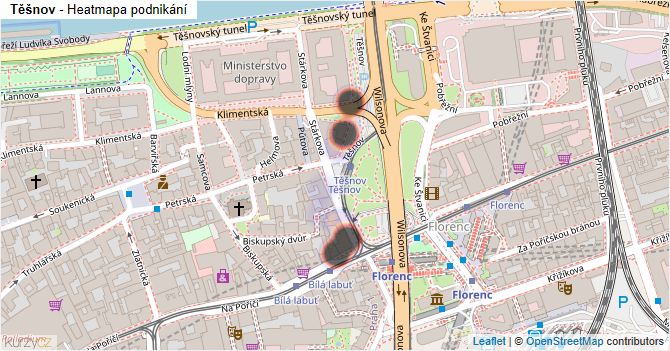 Těšnov - mapa podnikání