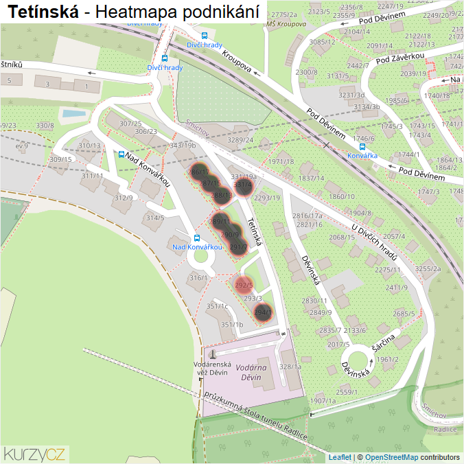 Mapa Tetínská - Firmy v ulici.