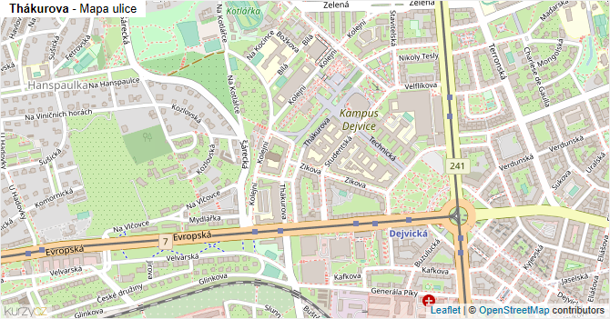 Thákurova - mapa ulice