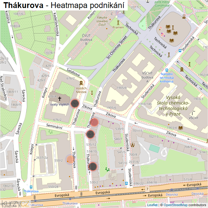 Mapa Thákurova - Firmy v ulici.