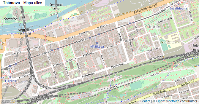 Thámova - mapa ulice
