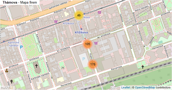 Thámova - mapa firem