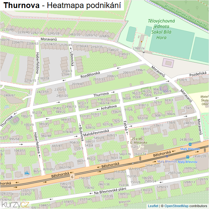 Mapa Thurnova - Firmy v ulici.