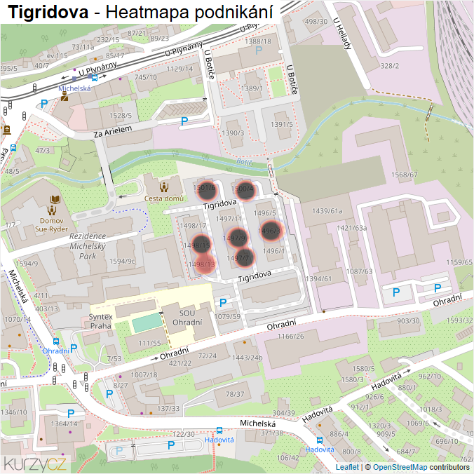 Mapa Tigridova - Firmy v ulici.