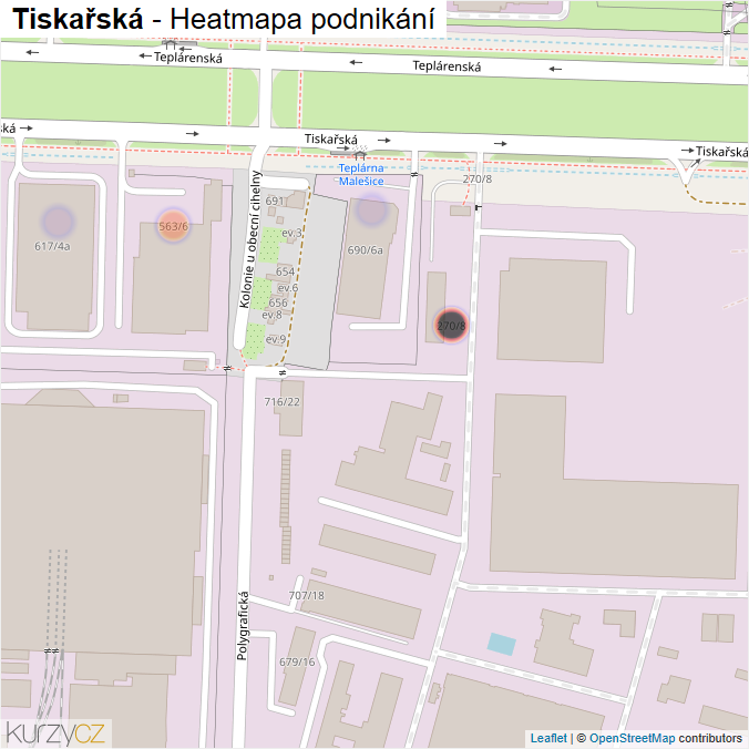 Mapa Tiskařská - Firmy v ulici.