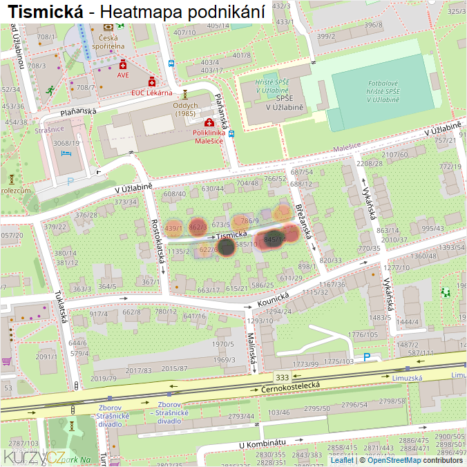 Mapa Tismická - Firmy v ulici.