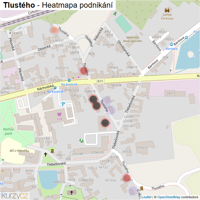 Mapa Tlustého - Firmy v ulici.
