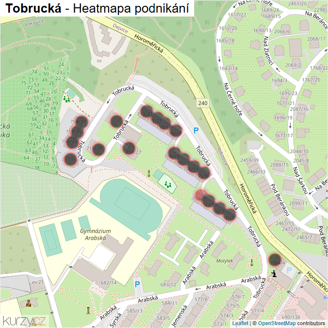 Mapa Tobrucká - Firmy v ulici.