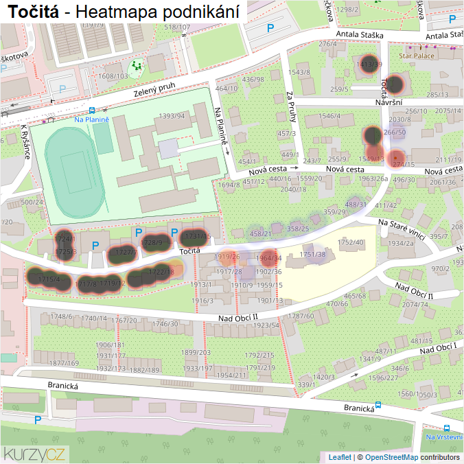 Mapa Točitá - Firmy v ulici.