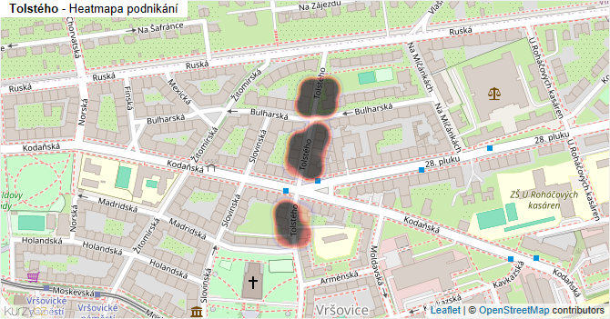 Tolstého - mapa podnikání