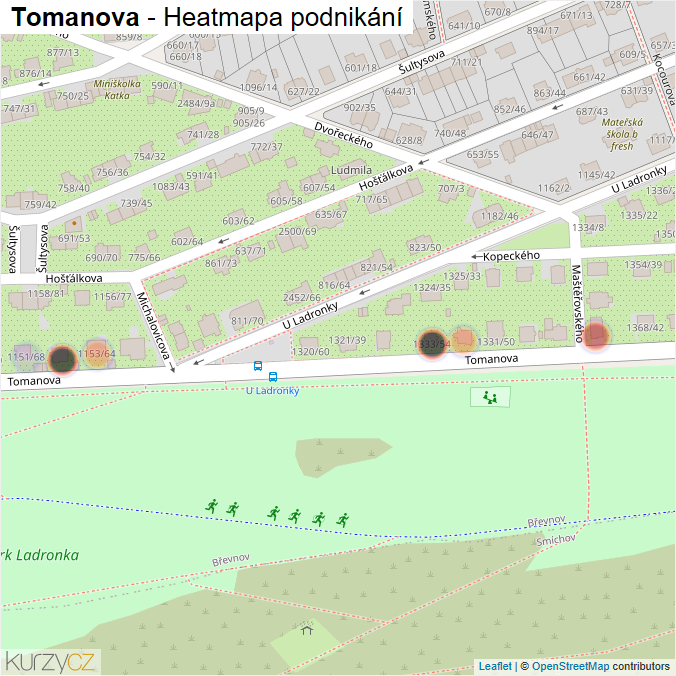 Mapa Tomanova - Firmy v ulici.