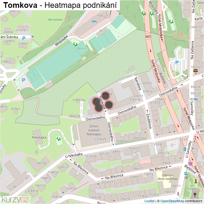Mapa Tomkova - Firmy v ulici.