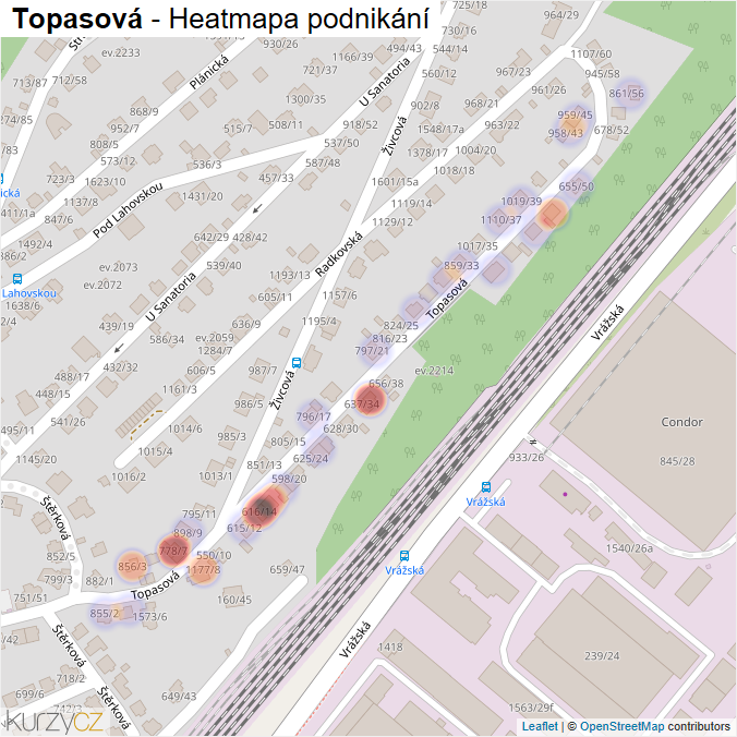 Mapa Topasová - Firmy v ulici.