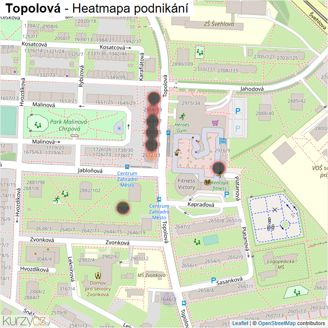 Mapa Topolová - Firmy v ulici.