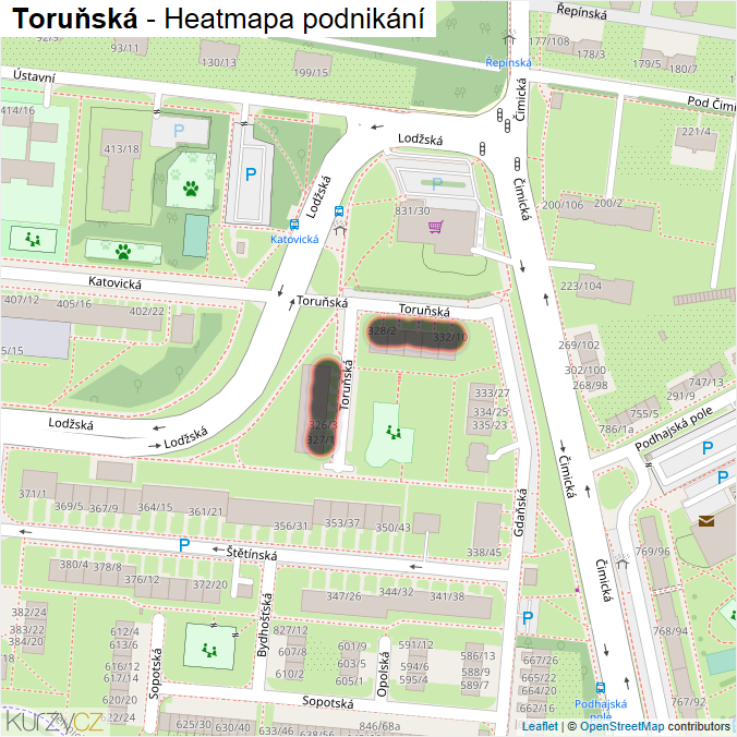 Mapa Toruňská - Firmy v ulici.