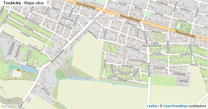 Toušická - mapa ulice