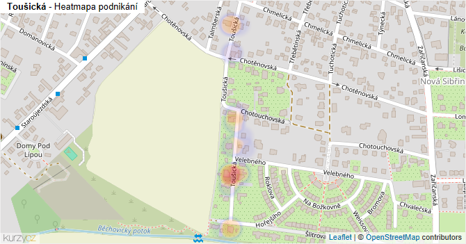 Toušická - mapa podnikání