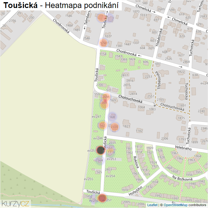 Mapa Toušická - Firmy v ulici.