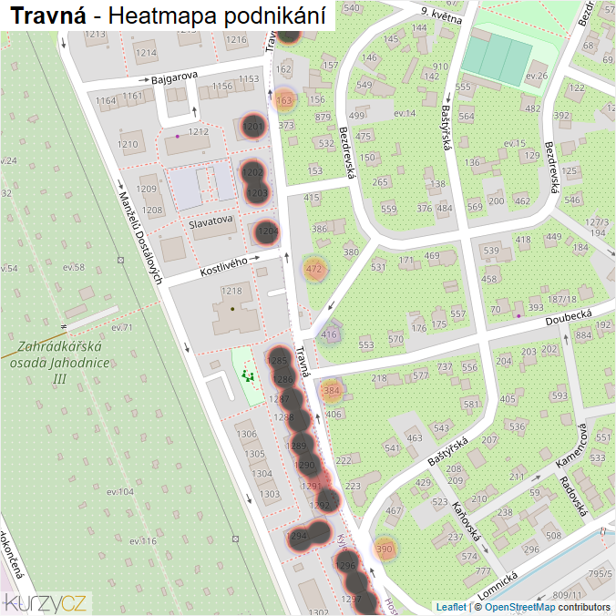 Mapa Travná - Firmy v ulici.