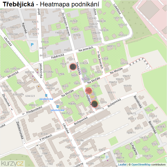 Mapa Třebějická - Firmy v ulici.