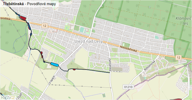 Třebětínská - záplavové mapy stoleté vody
