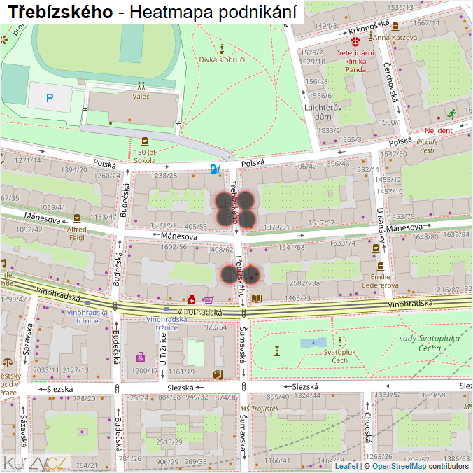 Mapa Třebízského - Firmy v ulici.