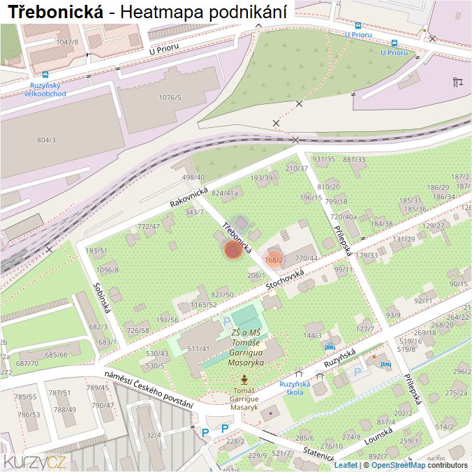 Mapa Třebonická - Firmy v ulici.