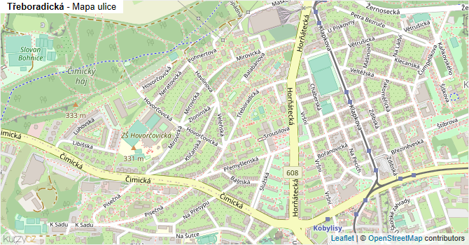 Třeboradická - mapa ulice