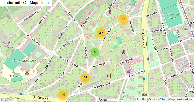 Třeboradická - mapa firem