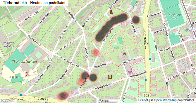 Třeboradická - mapa podnikání