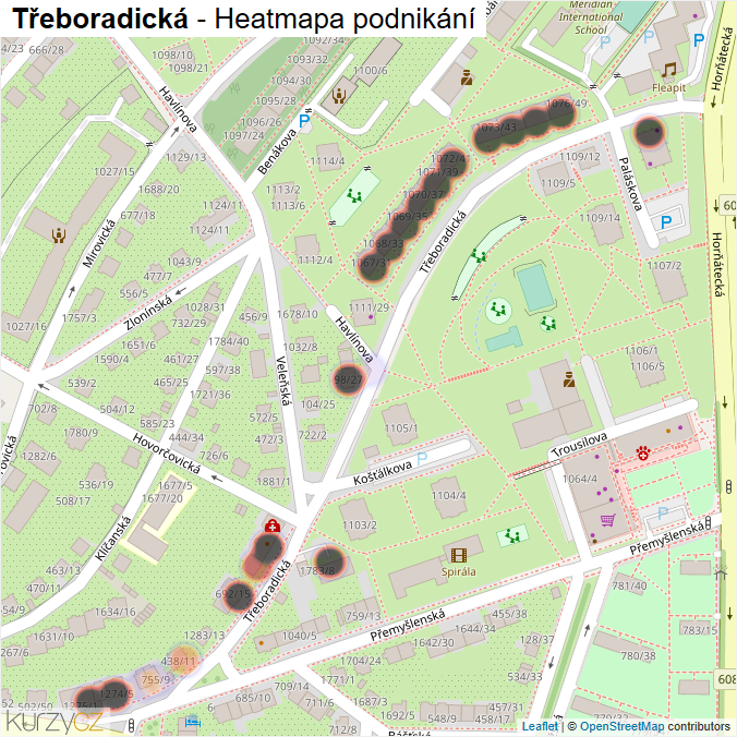 Mapa Třeboradická - Firmy v ulici.