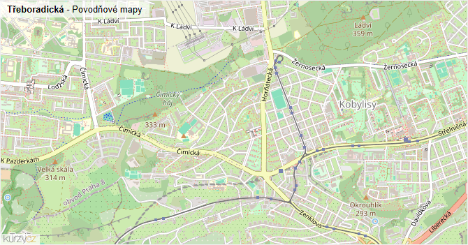 Třeboradická - záplavové mapy stoleté vody