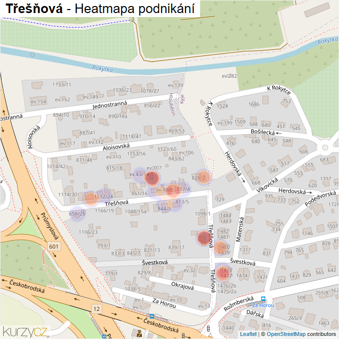 Mapa Třešňová - Firmy v ulici.