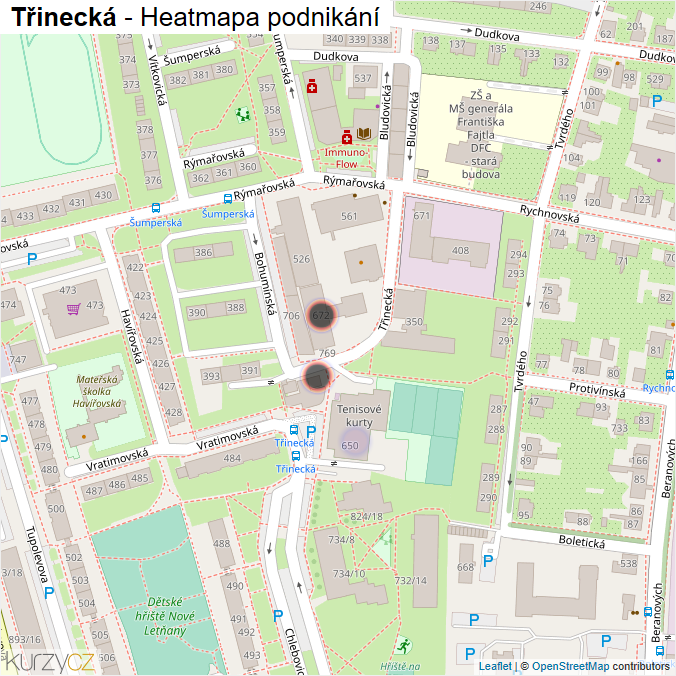Mapa Třinecká - Firmy v ulici.